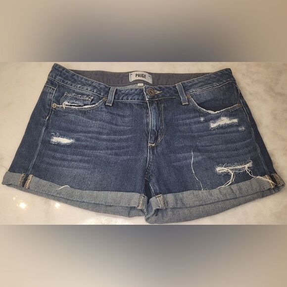 Paige Jimmy Jimmy Distressed Cuffed Denim Short Size 27 - Picture 4 of 15